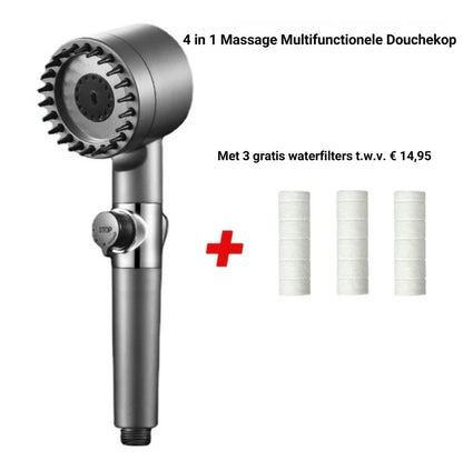 4 in 1 Massage Multifunctionele Douchekop (+ 3 gratis waterfilters t.w.v. €15 euro!)